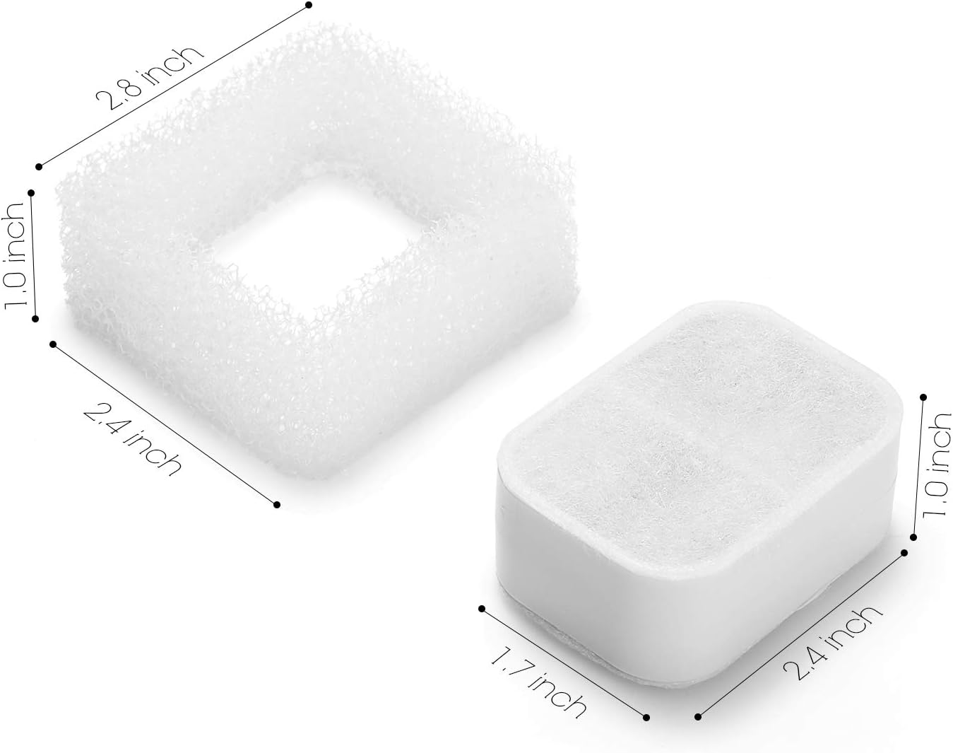 iPettie Replacement Filters for Tritone & Fiumi Ceramic Pet Water Fountain, 8PCS Carbon Filters and 4PCS Foam Filters
