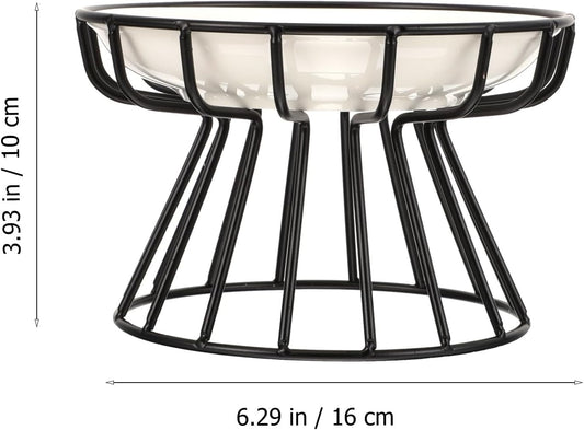 FAVOMOTO Ceramic Elevated Cat Food Bowl with High Base and Black Iron Stand, Whisker-Friendly Raised Pet Feeder for Cats and Kittens, Anti-tip Non-Slip Design for Indoor Feeding