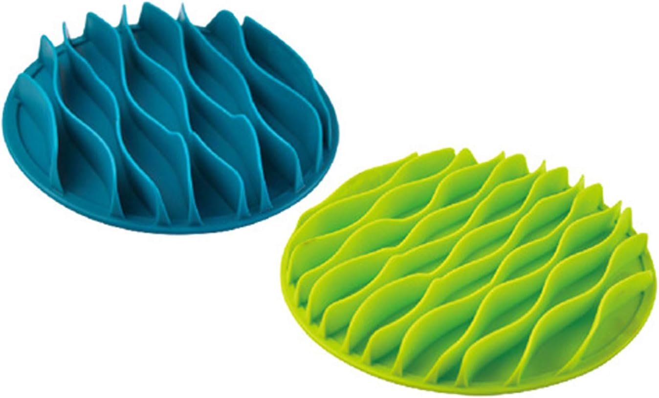 Buyter Silicone Interactive Pet Slow Feeder Cat Dogs Fun Food TPR Wave Bowls Anti Choking Feeding Supplies (Blue, L)