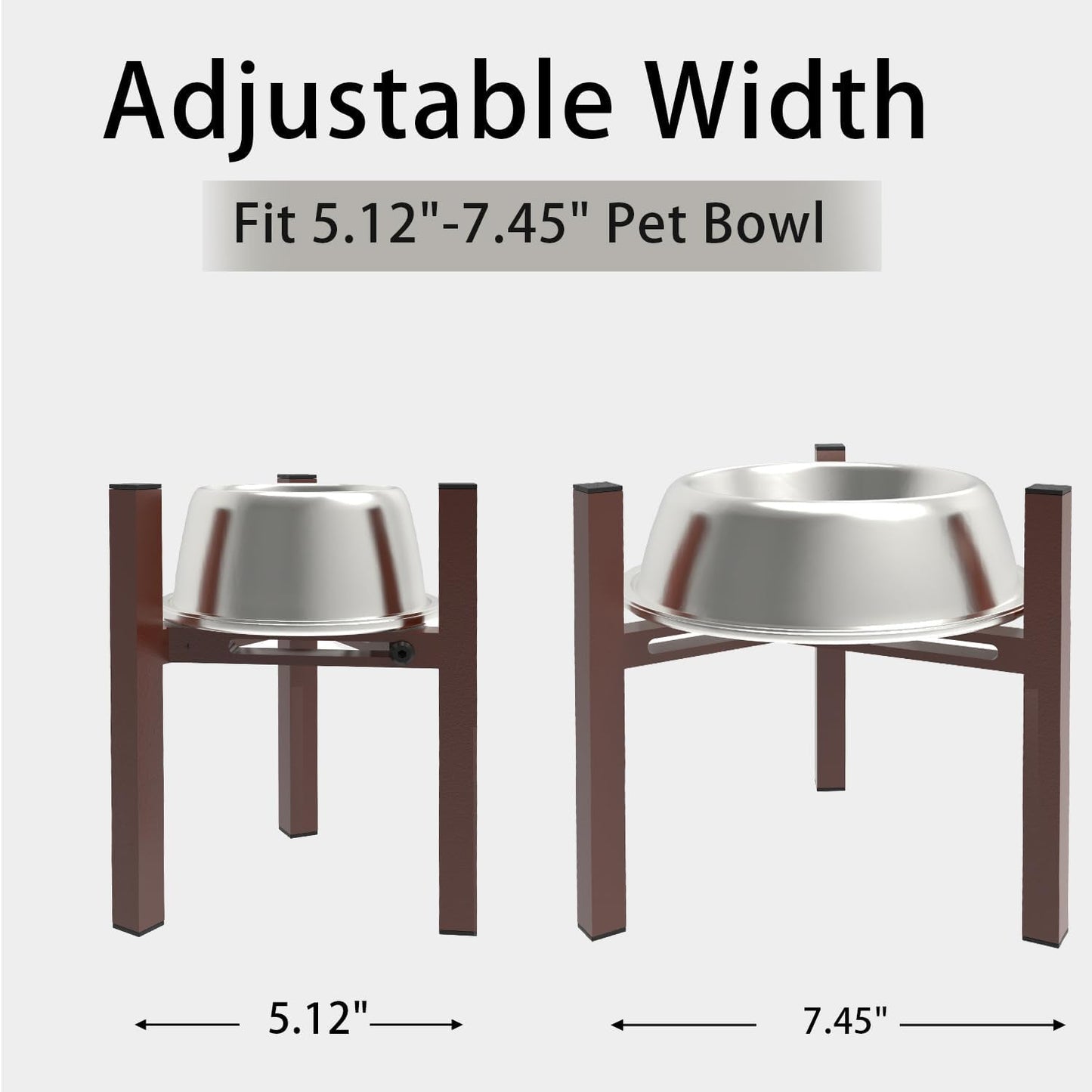 Elevated Cat Bowl Stand Good for Senior Cats Digestion Arthritis Relief - Adjustable Metal Feeder Riser, Fits 5.1-7.45” Round Bowls (No Bowls)(Shiny Coffee)