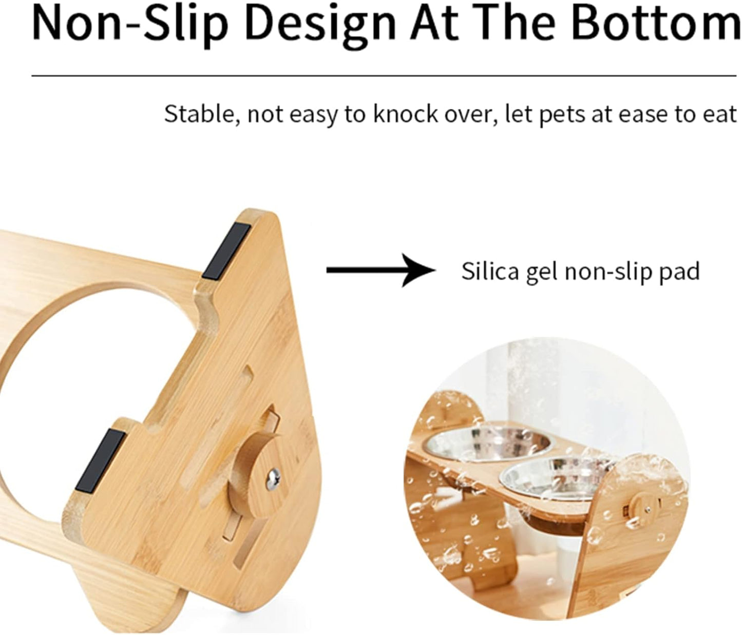 Elevated Dog Bowls, Adjustable Raised Dog Bowls for Dogs Cats, Durable Bamboo Dog Food Bowl Stand Dog Feeder, 4 Heights, 3.1in, 6.7in, 7.9in, 11.8in