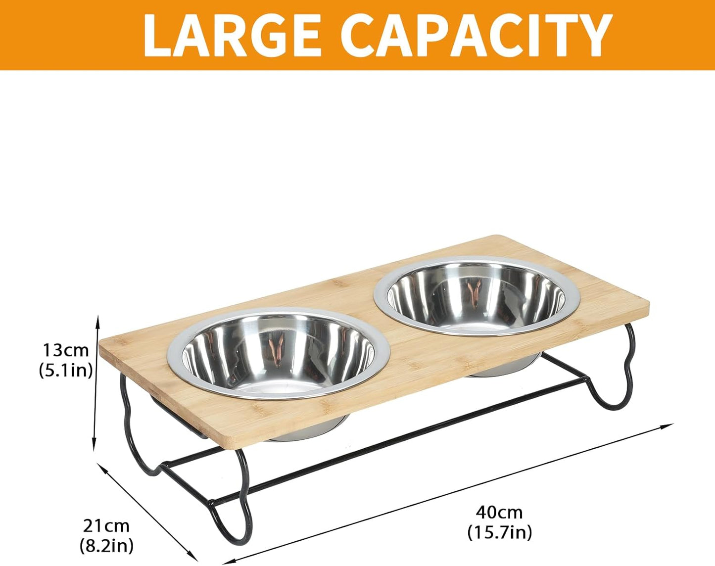 Elevated Dog Bowls for Small Medium Dogs,Wooden Pet Raised Food Bowl Stand Stainless Dishes Feeding Set Wood Stands for Cat and Puppy Feeder Steel Dish Station Bulldog Dachshund Feeders