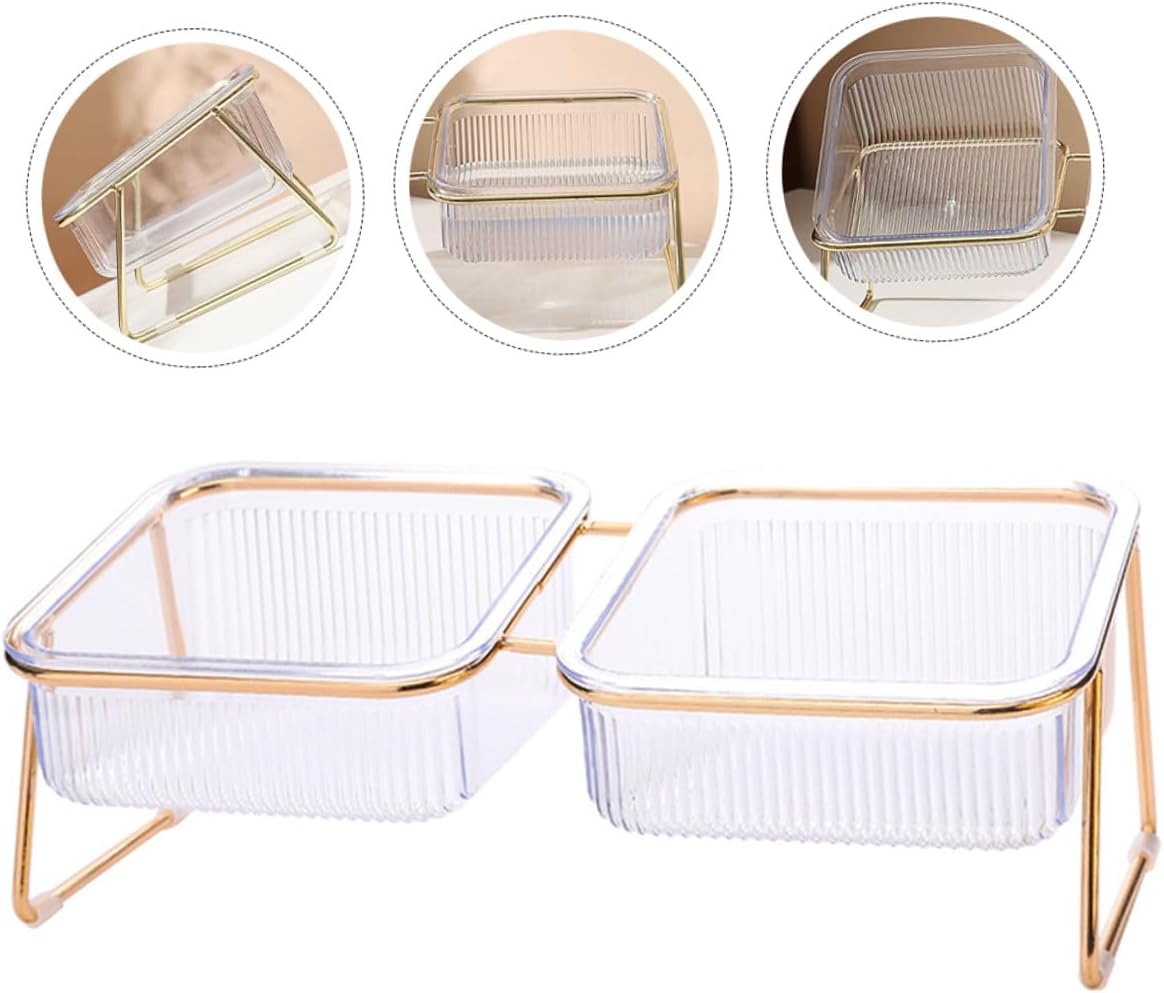 Milisten Raised Double Pet Bowls with Iron Stand, Elevated Cat Food and Water Feeding Bowls for Small Dogs and Cats, Convenient Whisker Relief Feeder for Indoor Pets