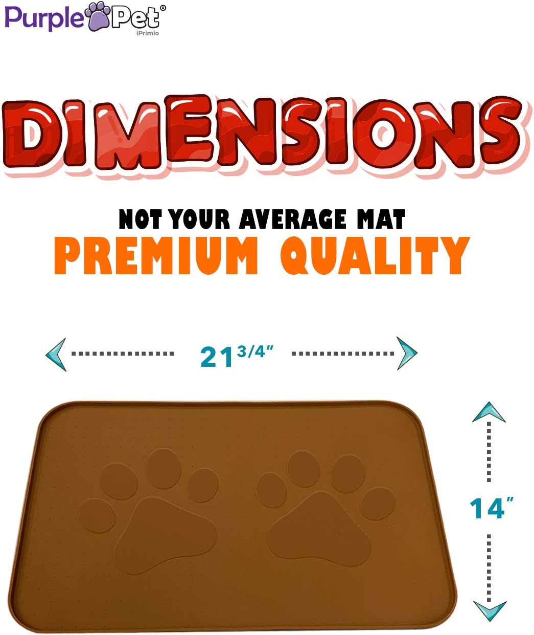 iPrimio Extra Large Pet Food Mat with Logo - Food Grade Silicone Cat Dog Feeding Mat - Dog Bowl Mat for Food and Water - Prevent Pet Water Food Spills - Protects Flooring - Non Slip - Large Brown