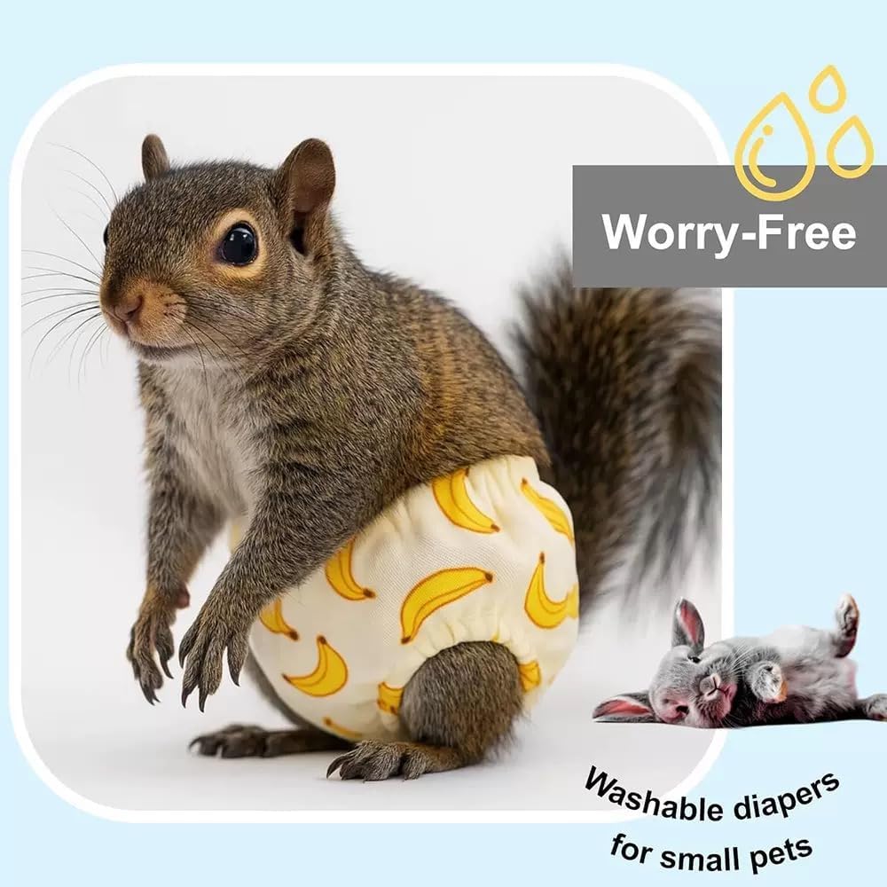 2PCS Washable Squirrel Diapers - Reusable Small Pet Diapers with Strong Hook and Loop Leak-Proof Urine Wet Pants with Adjustable Waistline for Squirrel,Rat,Groundhog-Polka Dot,M