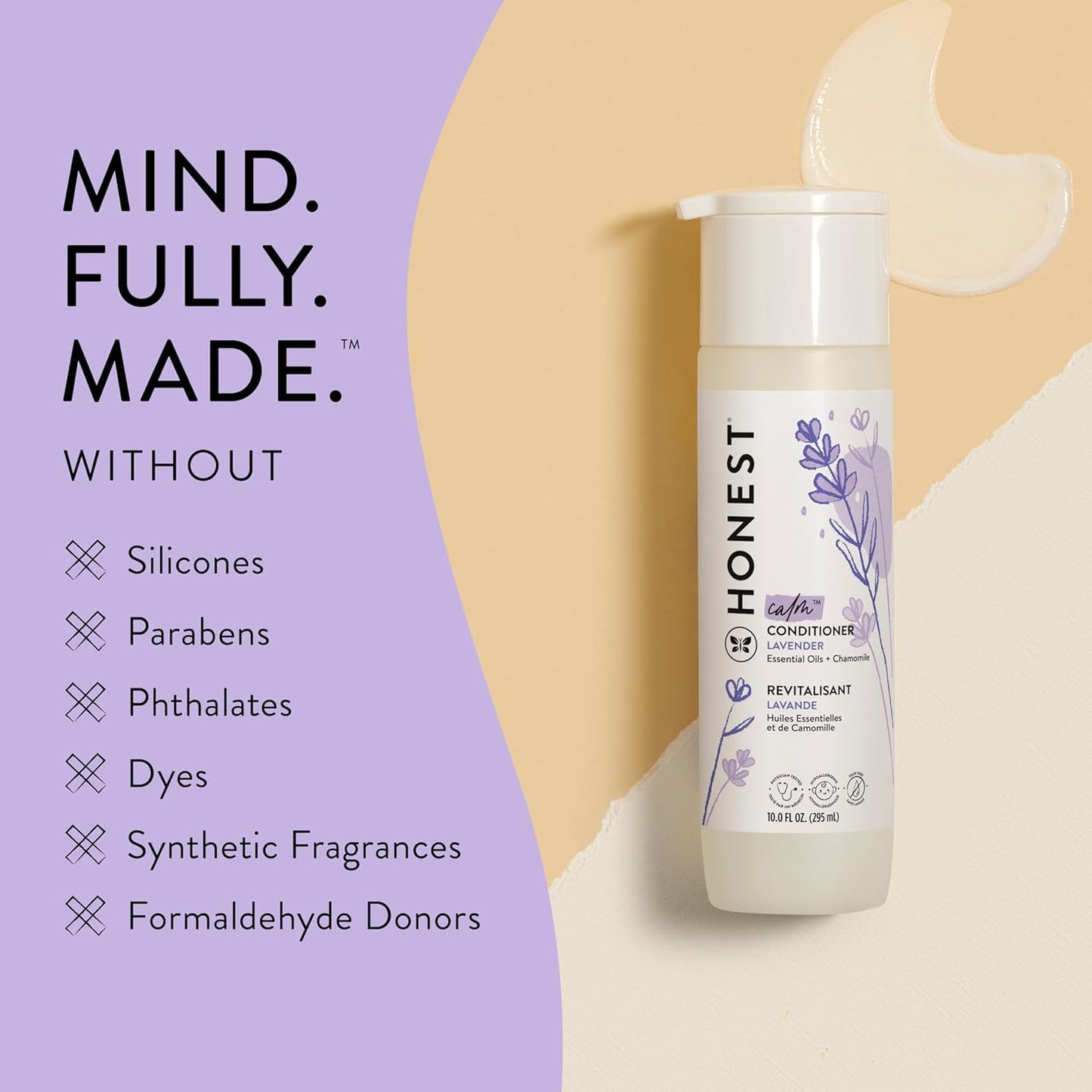 The Honest Company Baby Shampoo, Body Wash & Conditioner Duo, 2-in-1 Cleansing, Silicone-Free, Naturally Derived, Lavender Calm Scent, 20 fl oz