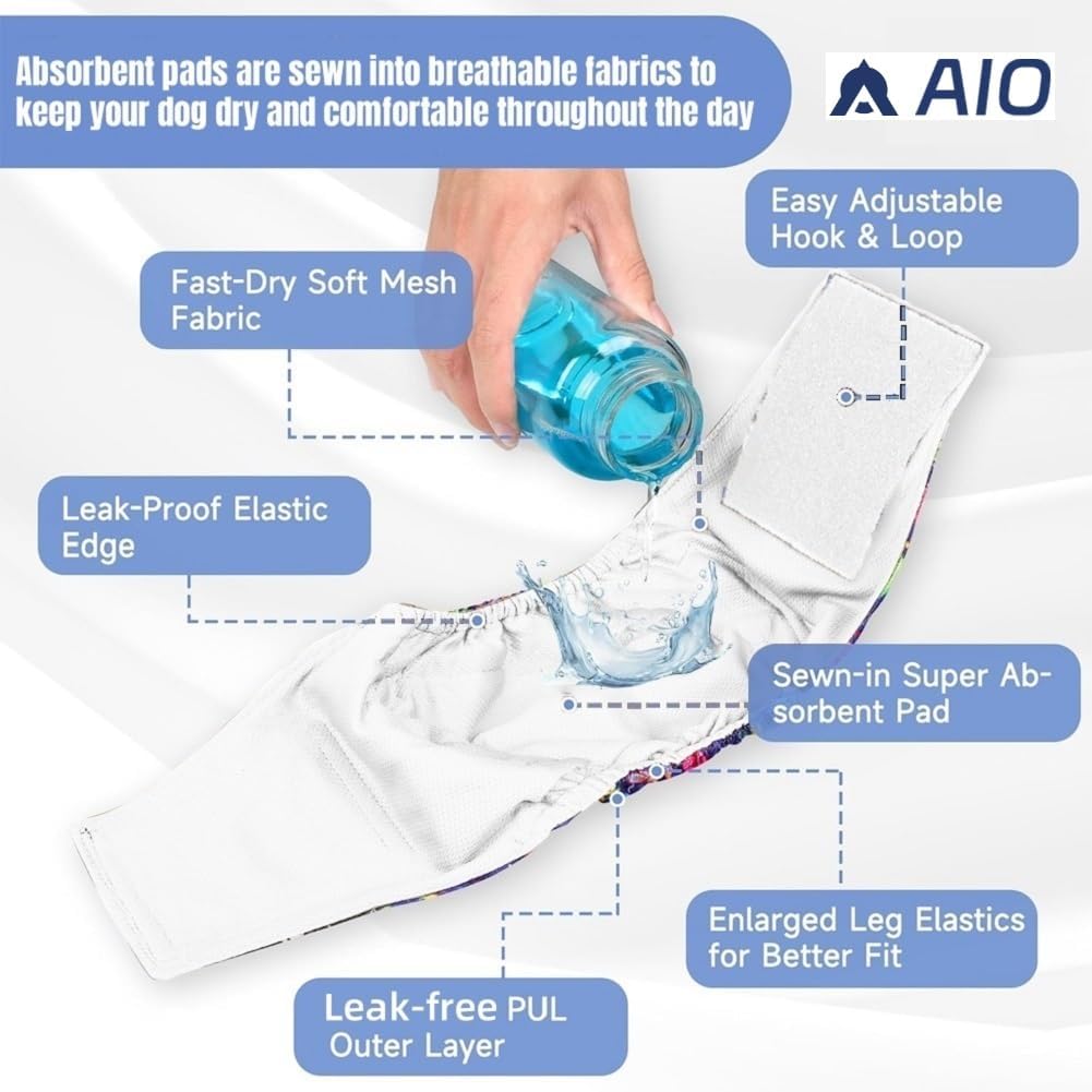 AIO Washable Male Dog Belly Band Pet Diapers Cute Claws Washable Male Puppy Diapers Belly Bands Reusable Dog Diapers S(Blue Claws,Brown Heart,Brown Claws)