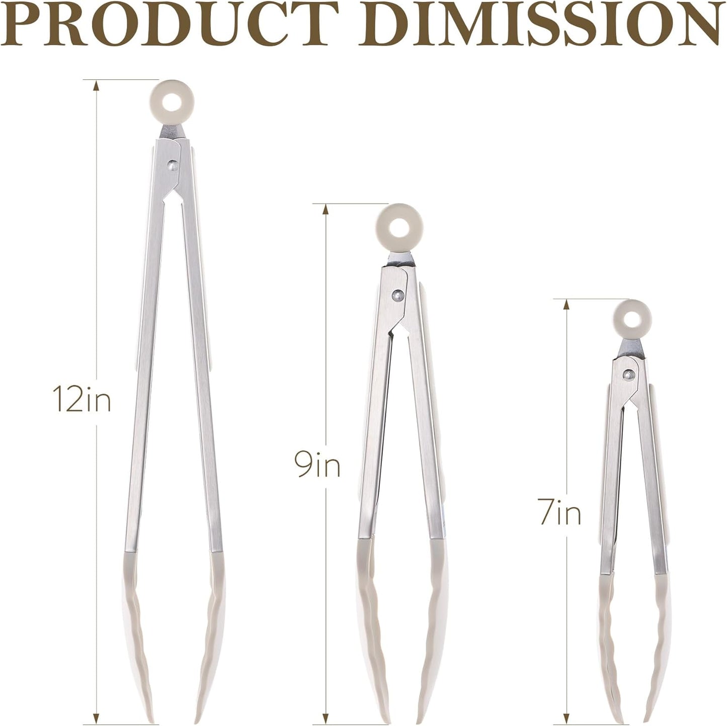 CAROTE Tongs for Cooking Heat Resistant Stainless Steel Kitchen Tongs with Non Scratch Silicone Tips, Perfect for Nonstick Cookware, BBQ Tongs Set of 3 (7"+9"+12")