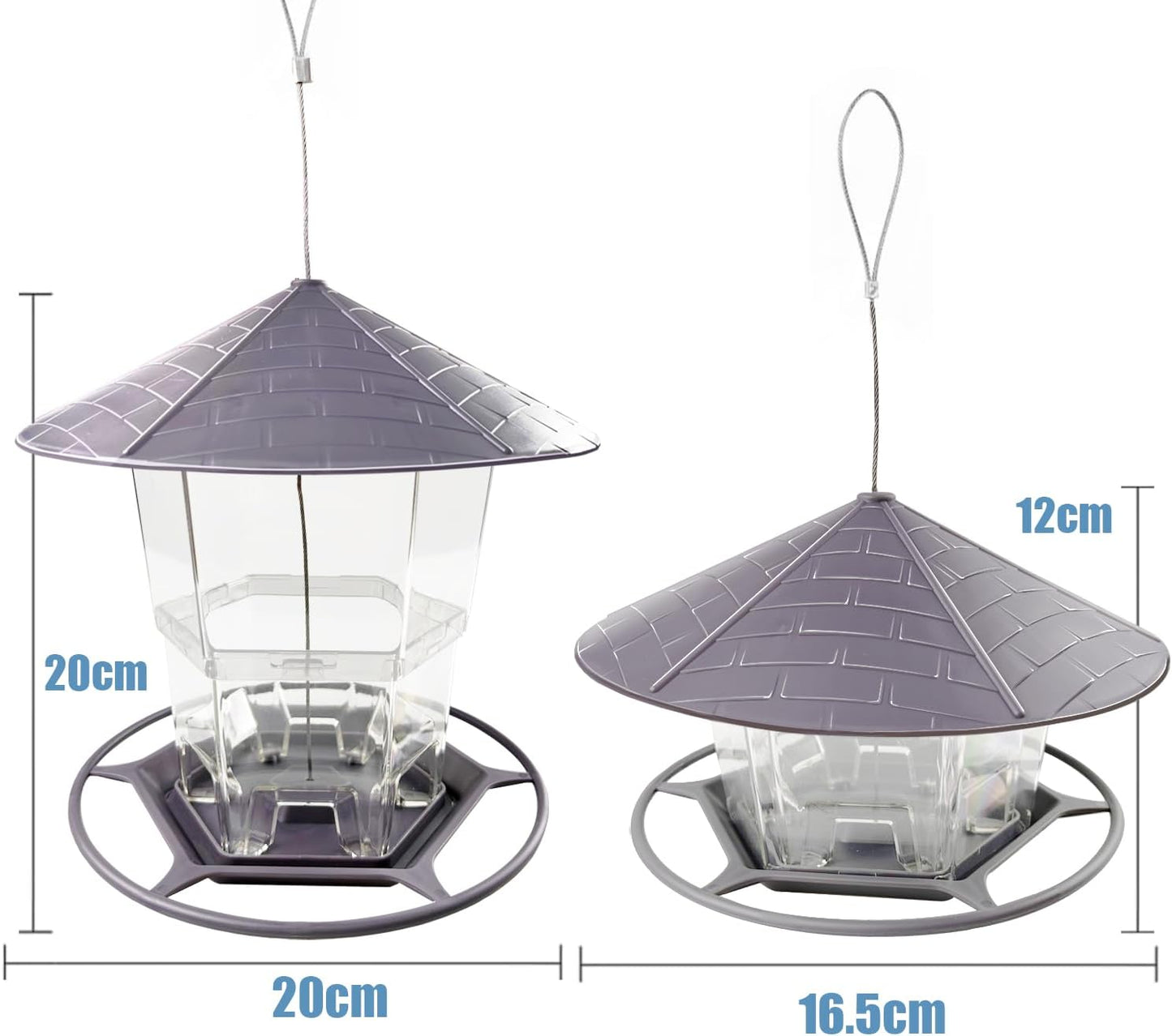 Bird Feeders for Outside, Adjustable Feeder with Sturdy Wire and Roof, Plastic Birds Feeder for Garden, Backyard, Terrace