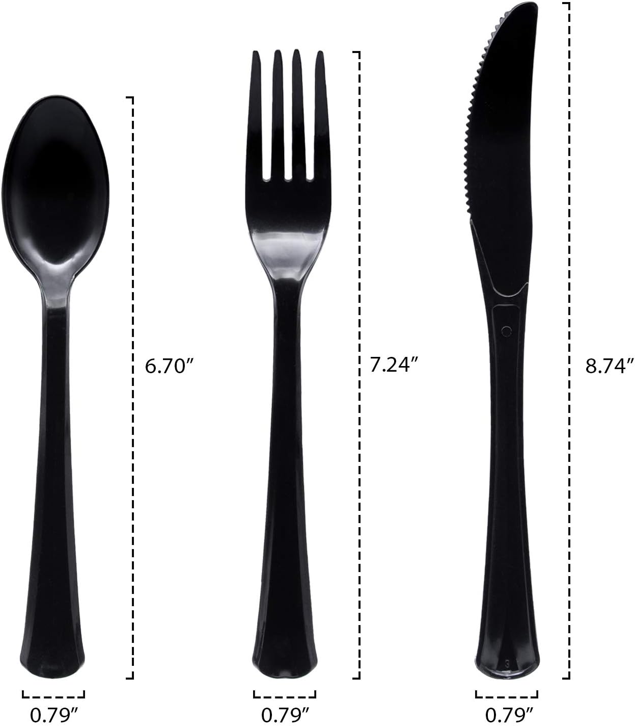Party Essentials Extra Heavy Duty Hard Plastic Cutlery Combo Pack, Full Size Knives/Forks/Spoons, Black, 96-Pieces/ 32-Place Settings (N1224BK-4)