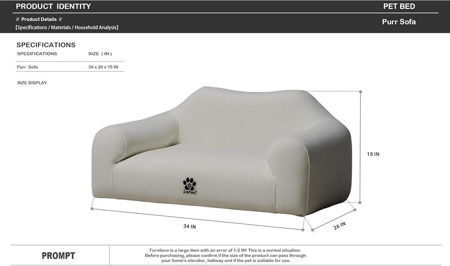Pet Sofa Bed, Orthopedic Washable Dog Bed for Small Medium Dogs and Cats, Modern Plush Pet Furniture with Removable Cover(White)