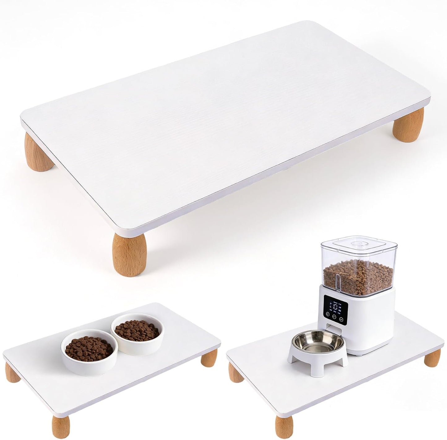 Wooden Elevated Cat Food Stand, 3.2" Raised Cat Food Table, Pet Feeding Table for Cats & Small Dogs, Stable Bowl Stand Platform for Most Bowls& Automatic Feeders, Modern Pet Feeding Station