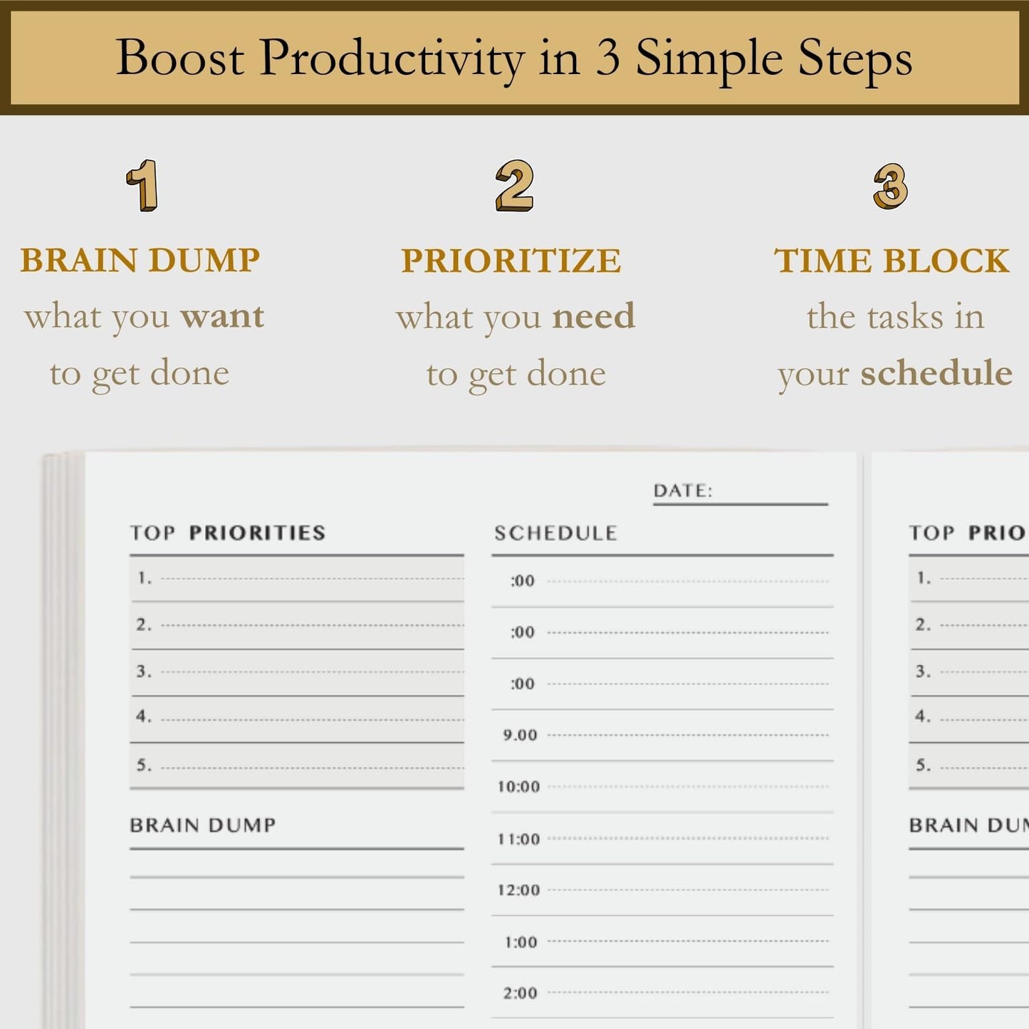 Time Blocking and ADHD Planner by Refine Days. 180 Undated Pages, To Do List, Hourly Schedule, Daily and Monthly Agenda. Time Management & Productivity Notebook. A5 (Black)