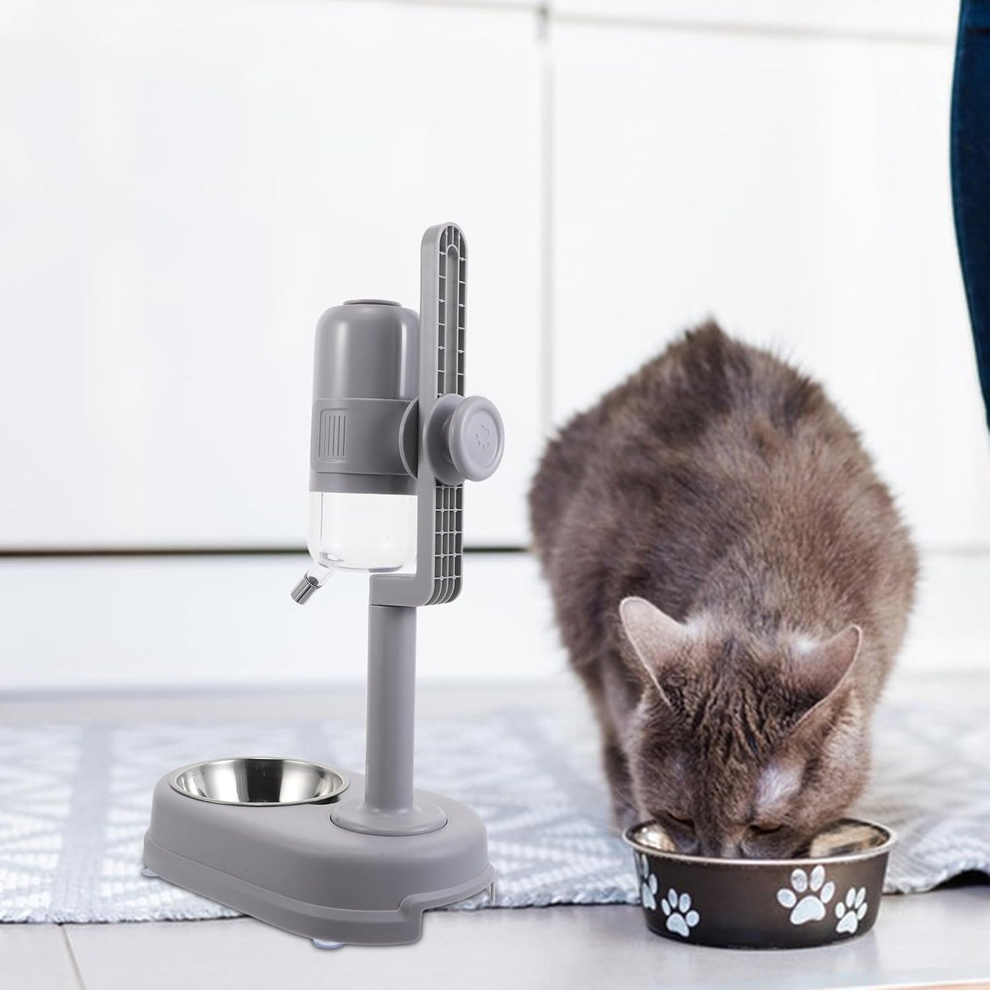 Double-Layer Dog Water and Food Bowl Stainless Steel Automatic Rolling Ball Waterer Space-Saving Pet Feeder for Small Puppies and Cats Cage Hanging Use