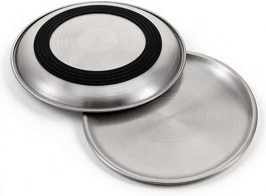Stainless Steel Cat Bowls Dishes, Flat Metal Shallow Wide Whisker Friendly Cats Food Water Feeding Bowl Plate with Non-Slip Silicone Ring, Indoor Pet Kitten Small Dog Food Tray, Dishwasher Safe(5.5")