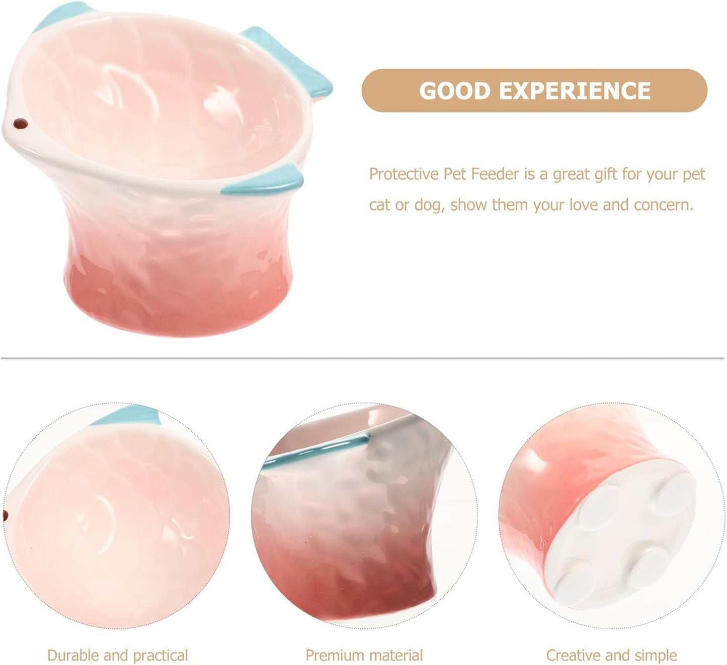 FAVOMOTO Protective Raised Cat Food Dish Tilted Pink Fish-Shaped Decorative Pet Feeder Household Food Bowl for Cat Feeding