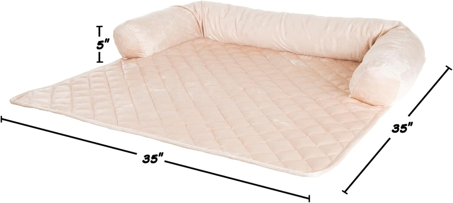 Couch Cover for Dogs - 35x35 Pet Furniture Protector with Memory Foam Neck Bolster, Quilted Fabric, and Water-Resistant Base Layer by PETMAKER (Beige