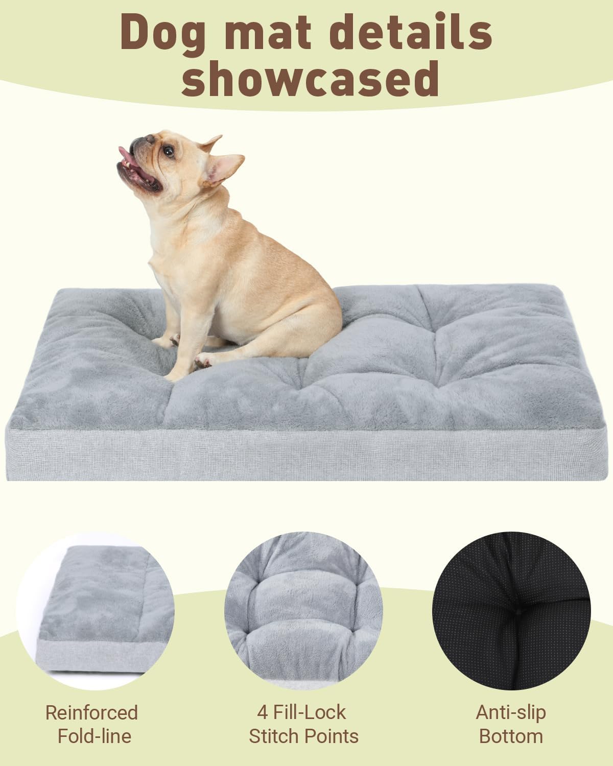 Washable Dog Bed for Large Dog, XL Crate Bed Plush Pet Kennel Pad with Non-Slip Bottom, Pet Sleeping Mat, 41x27 inch, Light Gray