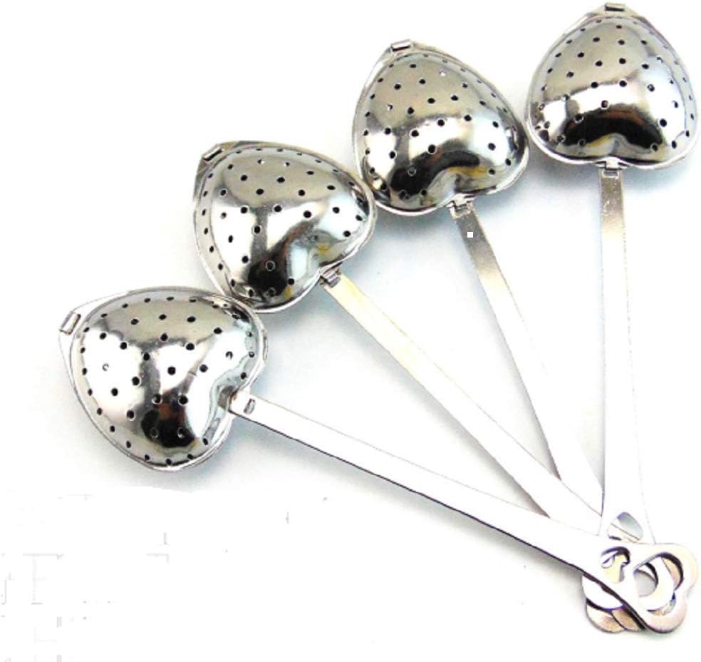 Long Grip Tea Filter, Stainless Steel Heart Shaped Tea Infuser Spoons
