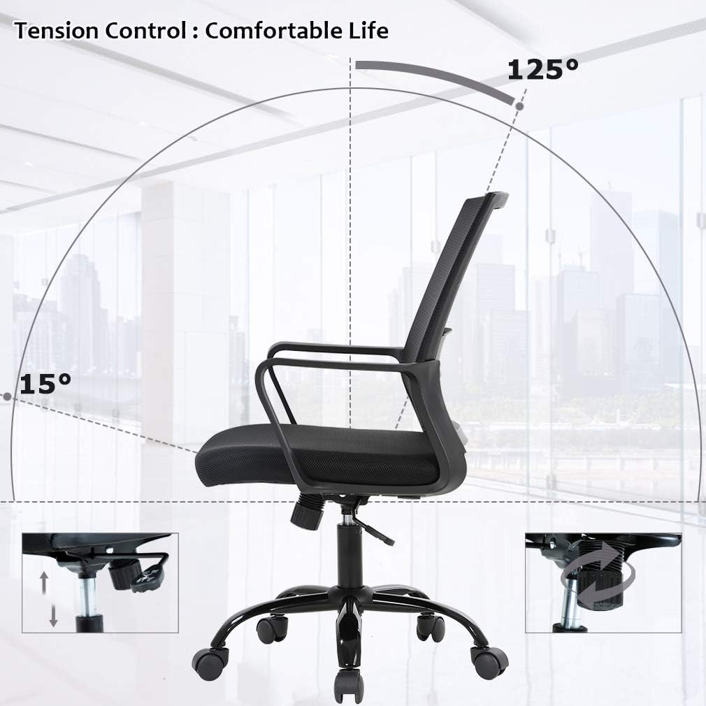 BestOffice Swivel Rolling Computer Chair Executive Lumbar Support Task Mesh Chair Adjustable Stool for Women Men (Black)