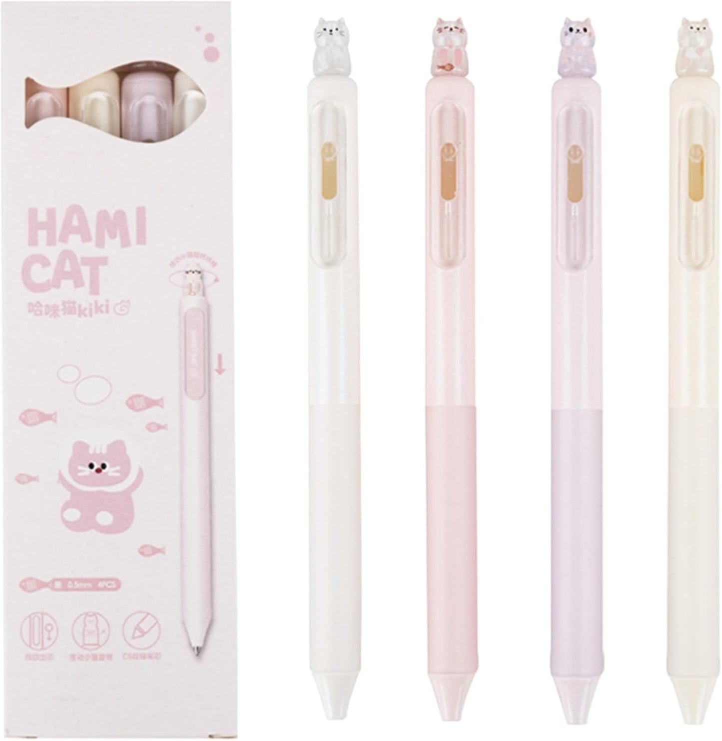 4 Pcs Cute Retractable Pens Cat Gel Pens Gliiter Aesthetic Pen 0.5mm Fine Point Black Ink Smooth Writing Kawaii Cartoon Kitty Pen for Women Girls Office School Supplies (4Pcs Gliiter Cat)