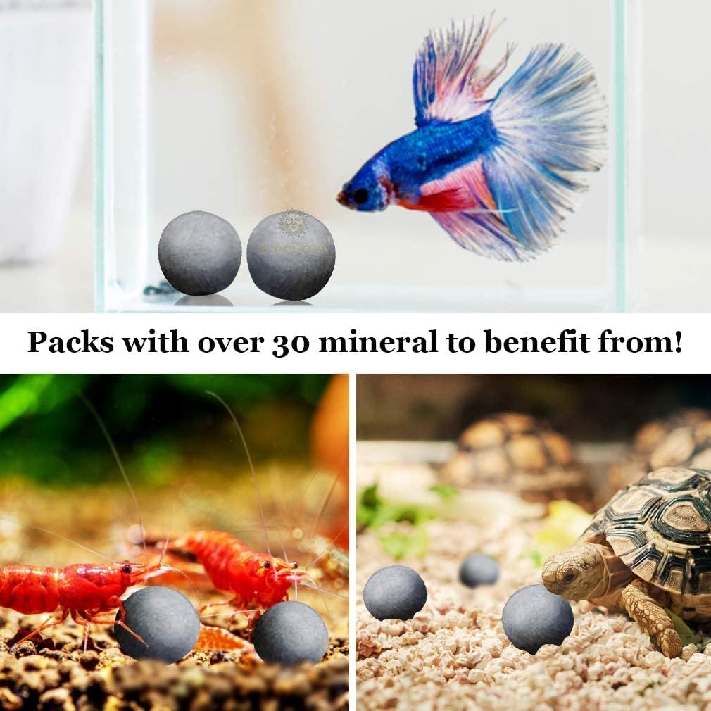 SunGrow Snail and Crayfish Energy Balls, Enhance Color, Calcium-Rich Gray Pearls for Invertebrates, Functional and Beneficial Aquarium Decor, 10-Pieces per Pack