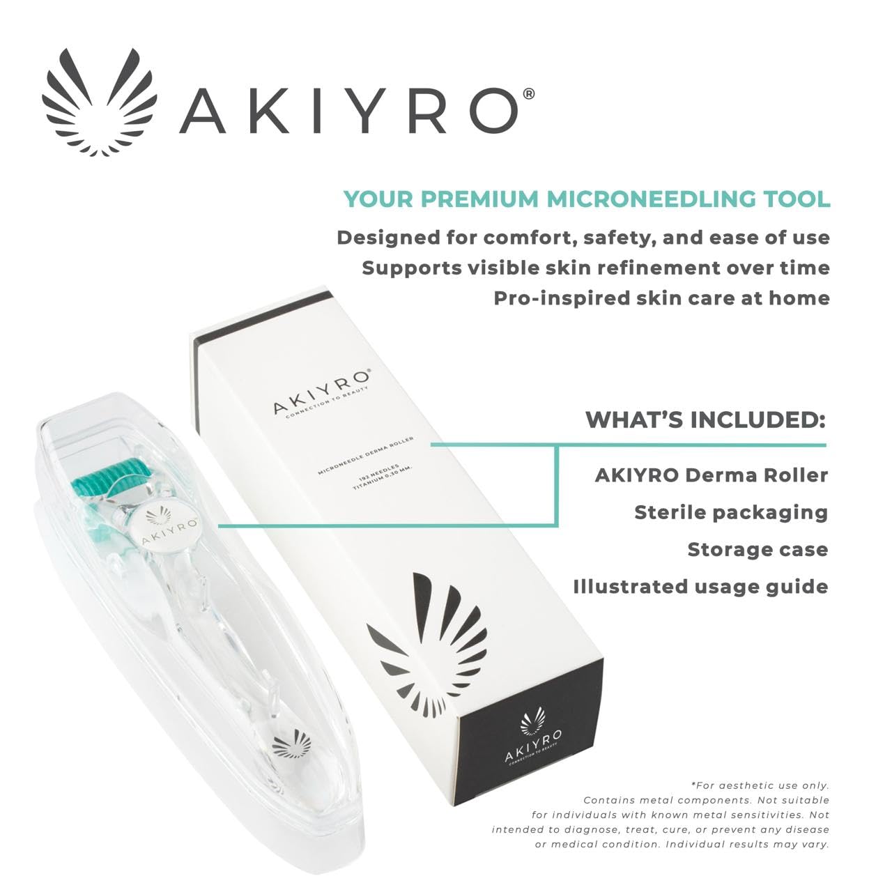 Derma Roller 0.30mm - Microneedle Roller with Storage Case - 192 Micro Needling Dermal Tool for Face, Beard, Scalp & Body - At Home Microneedling Skin Care for Women & Men (Green)