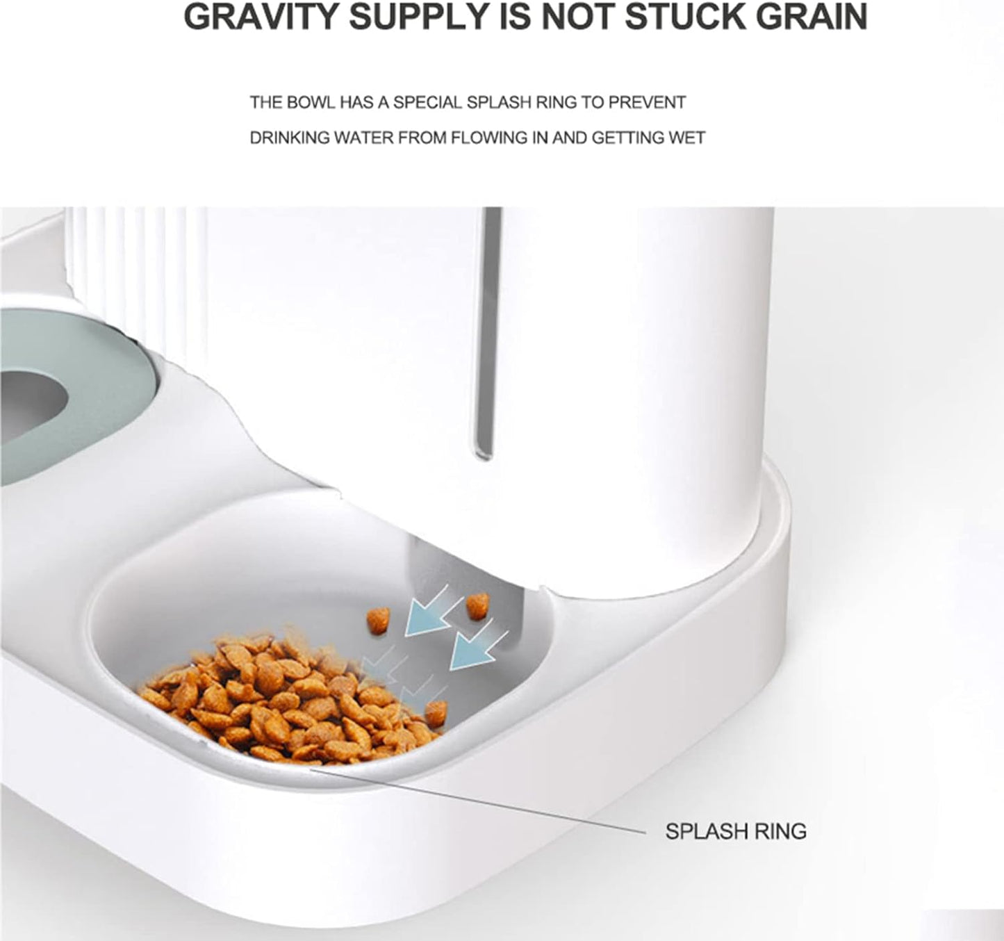 2 in 1 Automatic Gravity Cat Feeder, Dog Food and Water Dispenser Large Capacity, Cat Water Fountain for Small Medium Cats, Dogs, Puppies and Rabbits,Blue