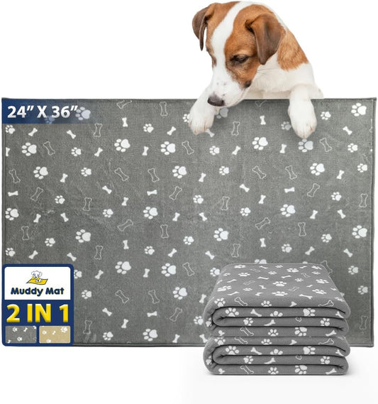 Muddy Mat® Washable Pee Pads for Dogs, Super Absorbent Reusable Puppy Pads–100% Waterproof Pee & Potty Training Pads for Pets, Non-Slip Dog Pads for Crates, Playpens and Floors - 2 Pack, Grey 24"x36"