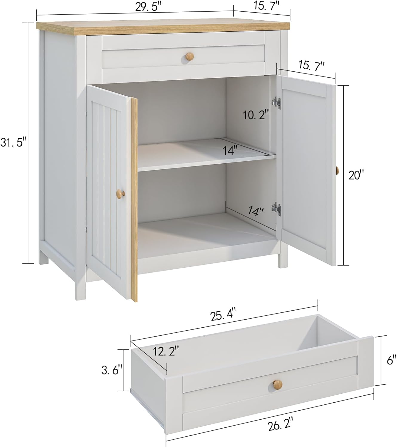 Storage Cabinet,Coffee Bar Cabinet, Kitchen Storage Cabinet, Modern Farmhouse Buffet Sideboard with Drawer, for Kitchen, Dining Room, Entryway（White）