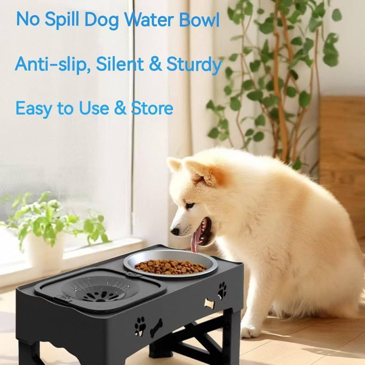 Kaiyue 2-in-1 Elevated Slow Feeder Dog Bowls Stand with No Spill Water Bowl, 5 Height Adjustable Raised Dog Bowls ，Non-Skid Pet Food Feeding Set for Small to Large Dogs
