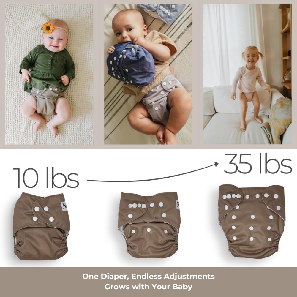 Nora's Nursery Cloth Pocket Diapers 4 Pack with 4 Inserts - Waterproof Cover, Washable, Reusable & One Size Adjustable Pocket Diapers for Newborns and Toddlers - Meadow