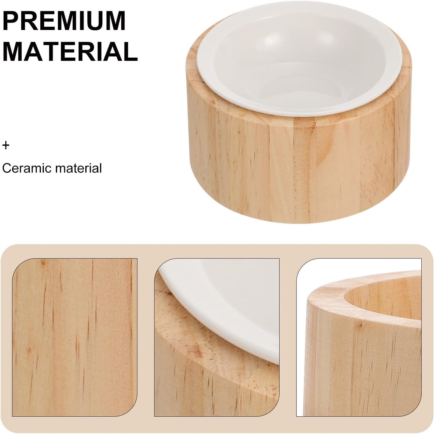 Milisten Elevated Ceramic Kitten Bowl with Wooden Stand, Raised Cat Food Dish for Spine Protection, Anti-tip Pet Feeder for Indoor Cats and Kittens