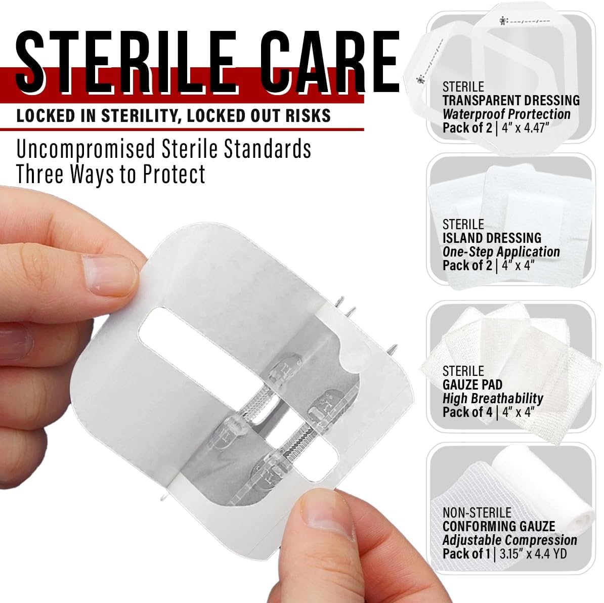 EVERLIT Wound Closure Pack | 4 Pcs Surgical Wound Zip Devices for Cut & Laceration Wound Repair | Sterile, Suture-Free, Stitch-Less Adhesive Butterfly Bandage Strips for Emergency First Aid Care