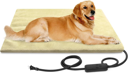 Pet Heating Pad for Dog & Cat, Adjustable 6 Temperature with 5 Timer, Multi-Size and Chew Resistant Cord, Auto Power Off Outdoor Heating Pad for Cats