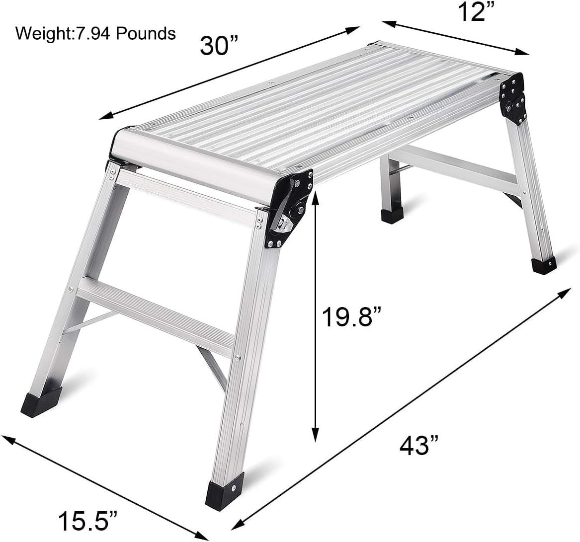 LEADALLWAY Work Platform Aluminum 30"x12"x20" Step Ladder Heavy Duty Foldable Aluminum Platform 330 Lbs Capacity