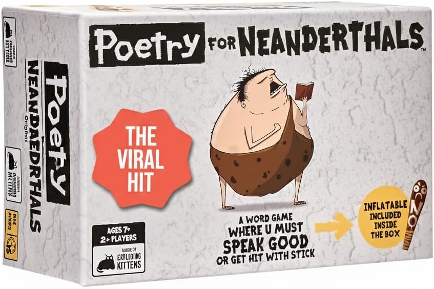 Exploding Kittens Poetry for Neanderthals 2+ Players - Ages 7+ - 15 Minutes to Play - Competitive Word Guessing Game - Party Game, Family Game Night, Kid and Adult Card Game