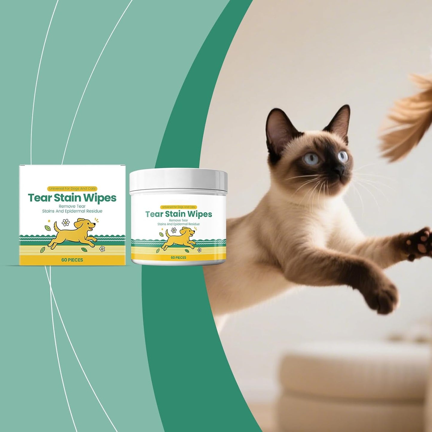 Tear Stain Wipes for Dogs, Grooming Sheets - Cat Tear Stain Wipes,for Small Medium Large Breed Puppy Kitten Skin Coat Travel Home Outdoor Indoor