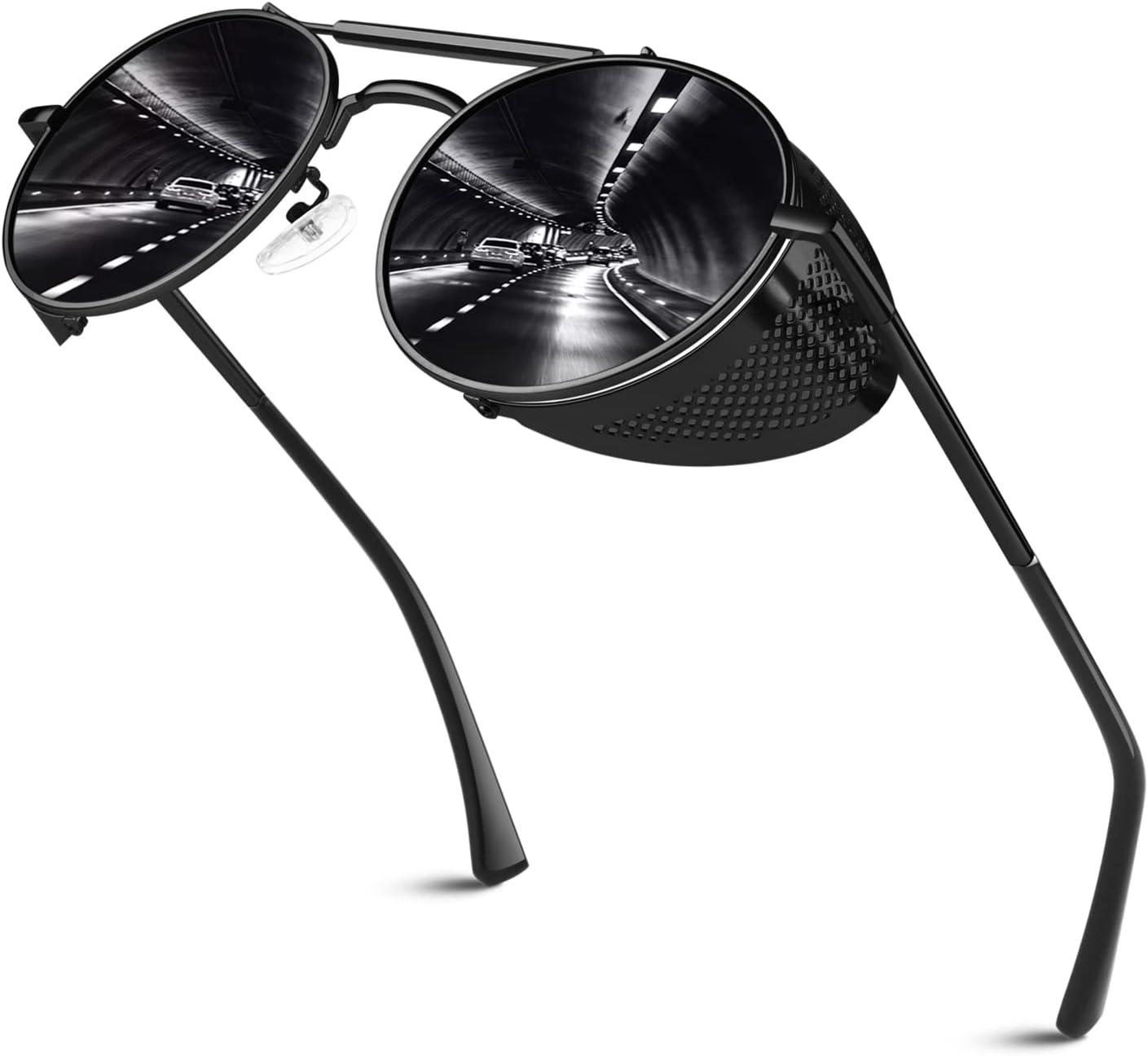 Retro Round Polarized Steampunk Sunglasses Men Women Side Shield Goggles Gothic S92-ADVANCED POLARIZED