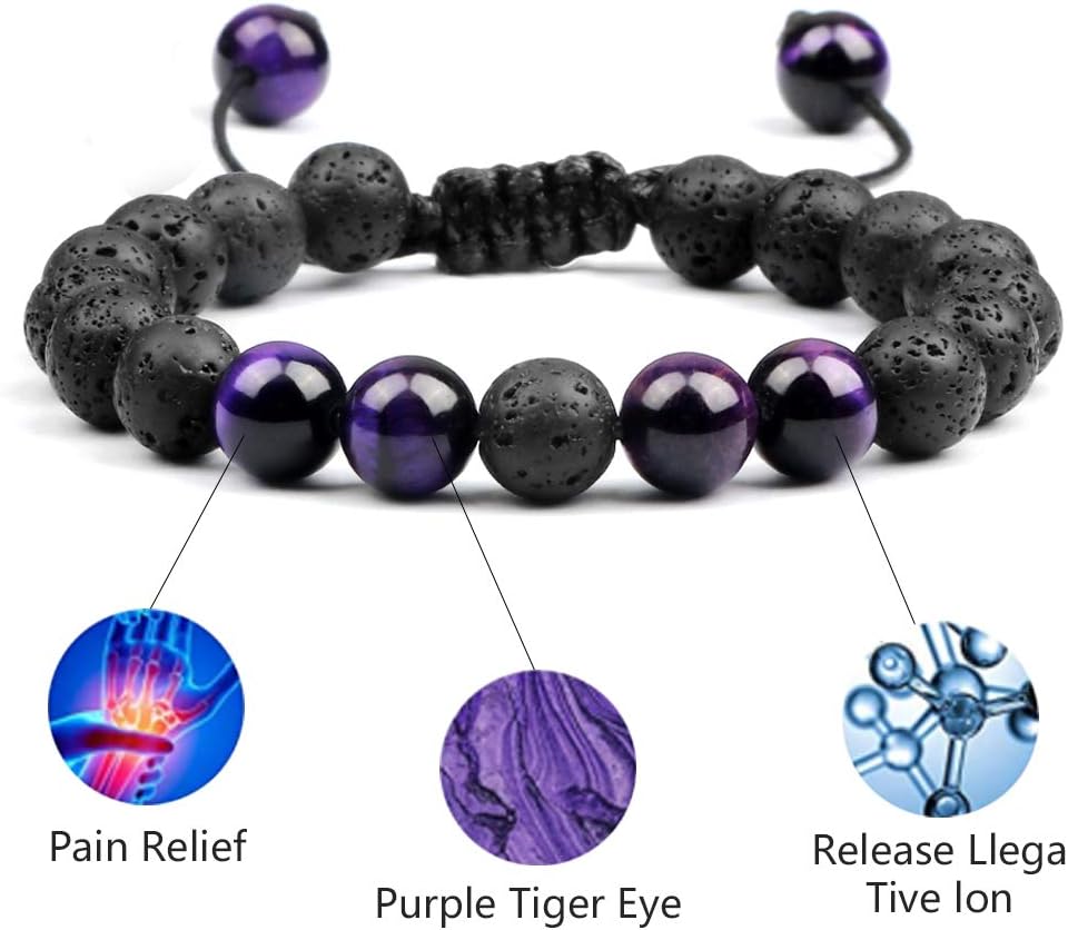 Tiger Eye Lava Rock Bracelet, 8mm Natural Tiger Eye Beads Stone, Adjustable Aromatherapy Essential Oil Diffuser, Lava Bracelet Gifts for Men and Women