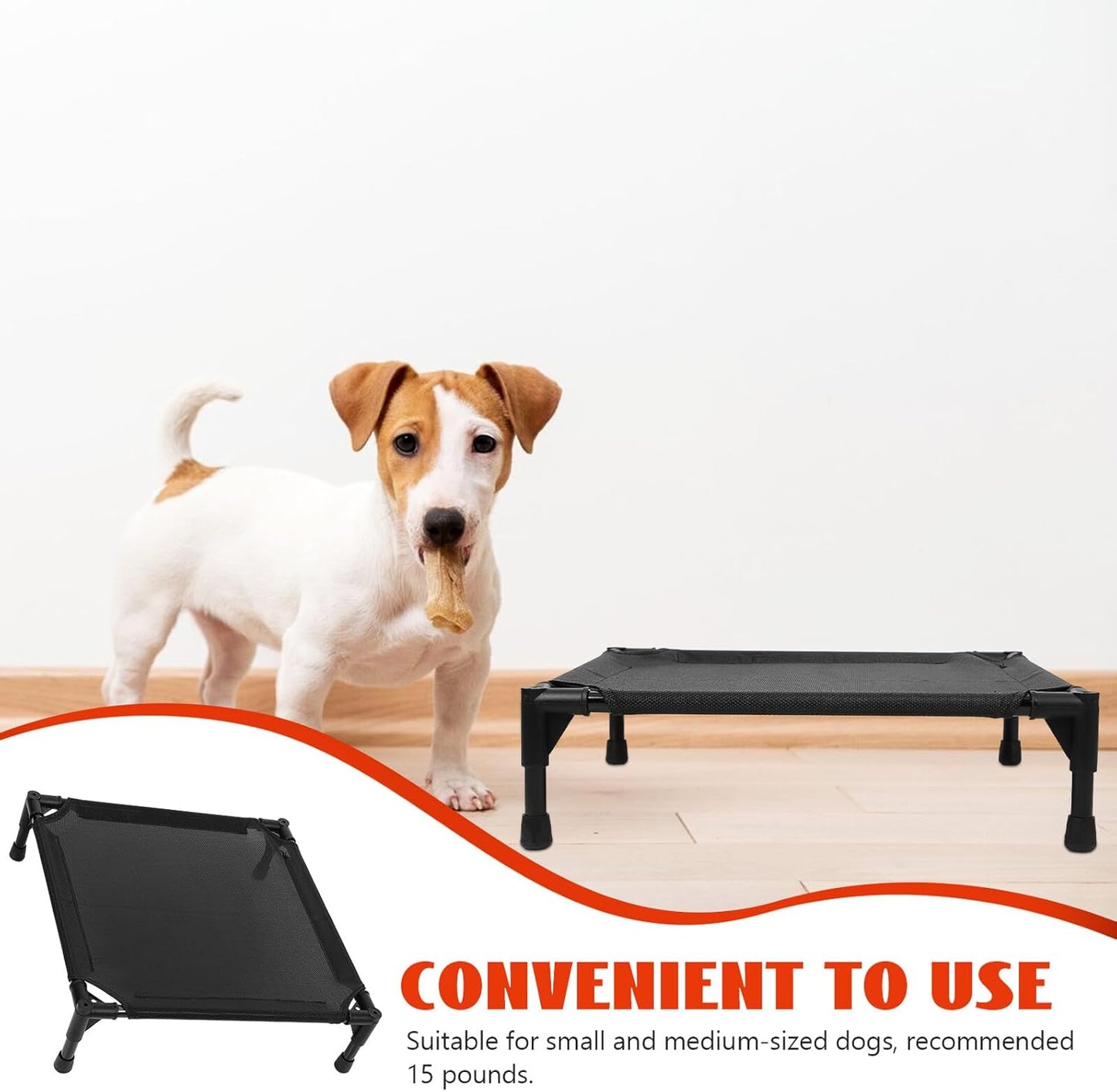 FAVOMOTO Elevated Dog Bed Small 50x50x12cm Breathable Mesh Cooling Pet Bed Removable Washable Outdoor Cot for Small Dogs to 15lbs Camping