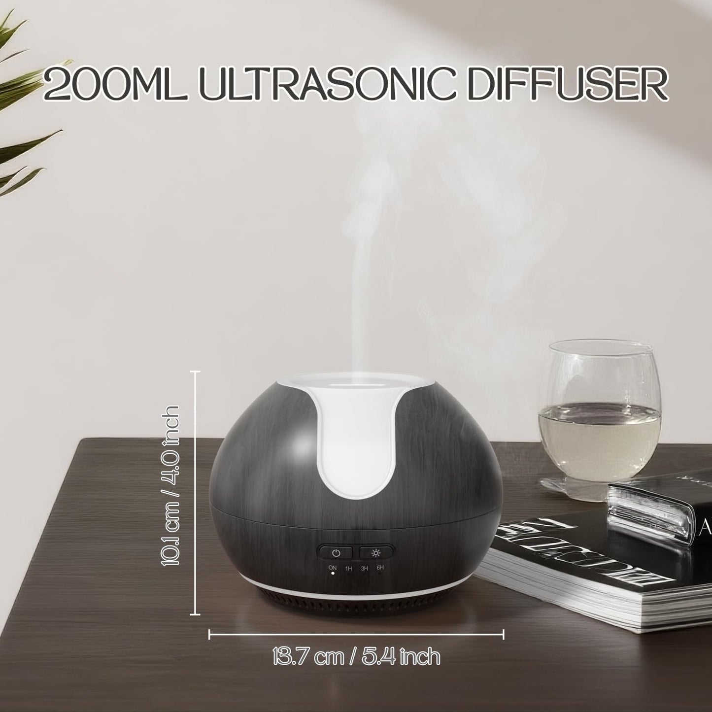 ARVIDSSON Essential Oil Diffuser, 200ml Aromatherapy Diffuser with Mood Light, Oil Diffusers for Home, Ultrasonic Diffuser for Essential Oils, Gift for Women - Dark Wood