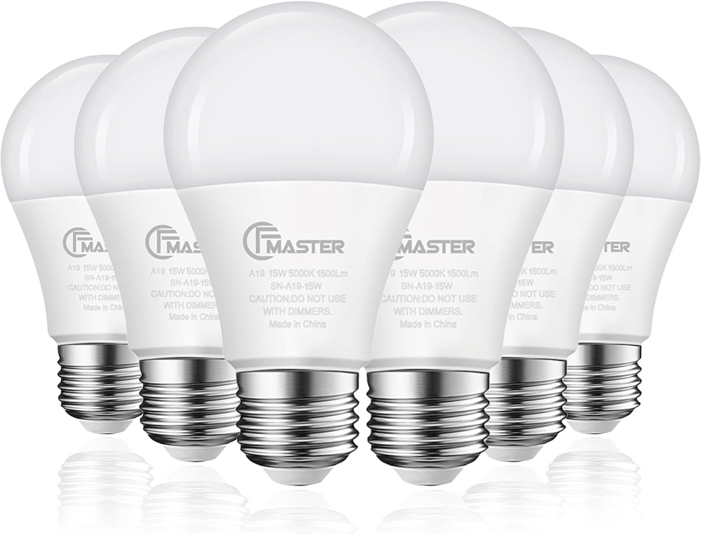 A19 LED Light Bulb, 100W Equivalent Light Bulbs, 15W 5000K Daylight, 1500 Lumens, Non-Dimmable LED Bulb, E26 Standard Base for Indoor and Outdoor, ETL Listed, 6-Pack