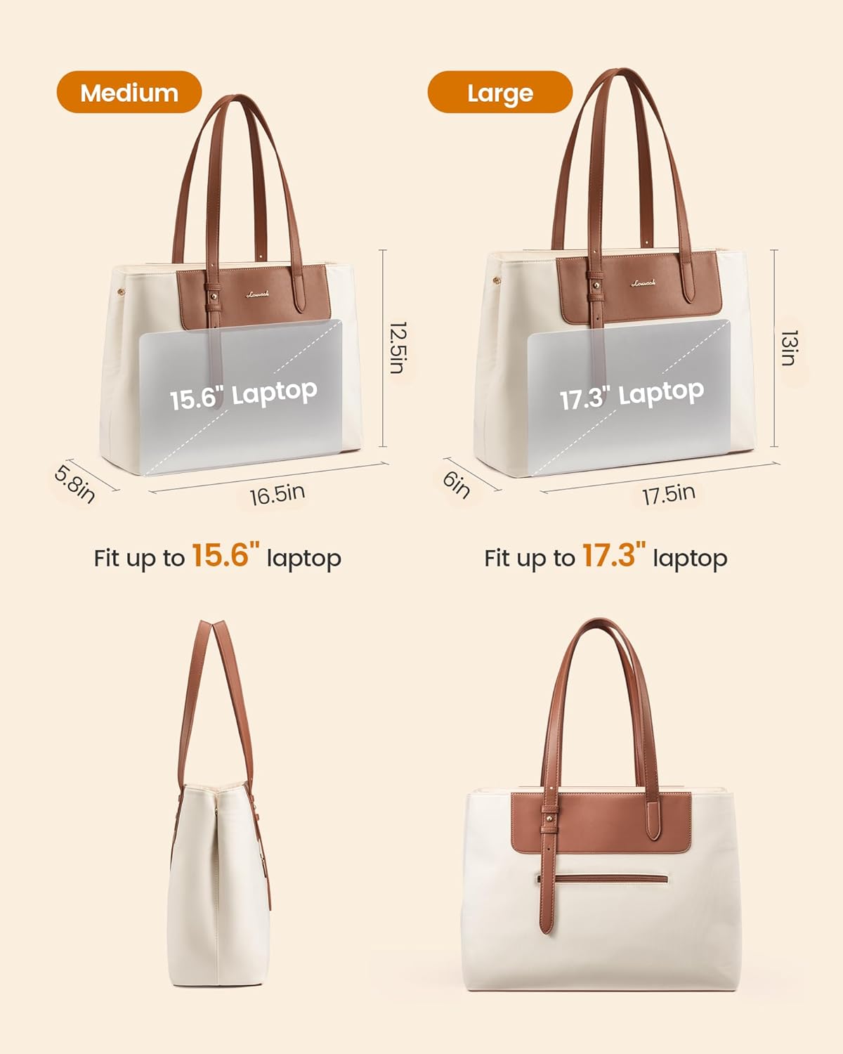 LOVEVOOK Laptop Tote Bag for Women, Water-Resistant Work Tote Bag Large Capacity Computer Bag for Travel, Nylon & PU