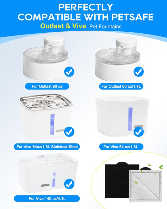 6-Pack Cat Fountain Filter Replacement Compatible with PetSafe Outlast Pumpless Pet Fountain, Fit for Ion-X, Viva, Premier Cat Water Fountain Stainless Steel, Pet Water Fountain Filters for Dog & Cat