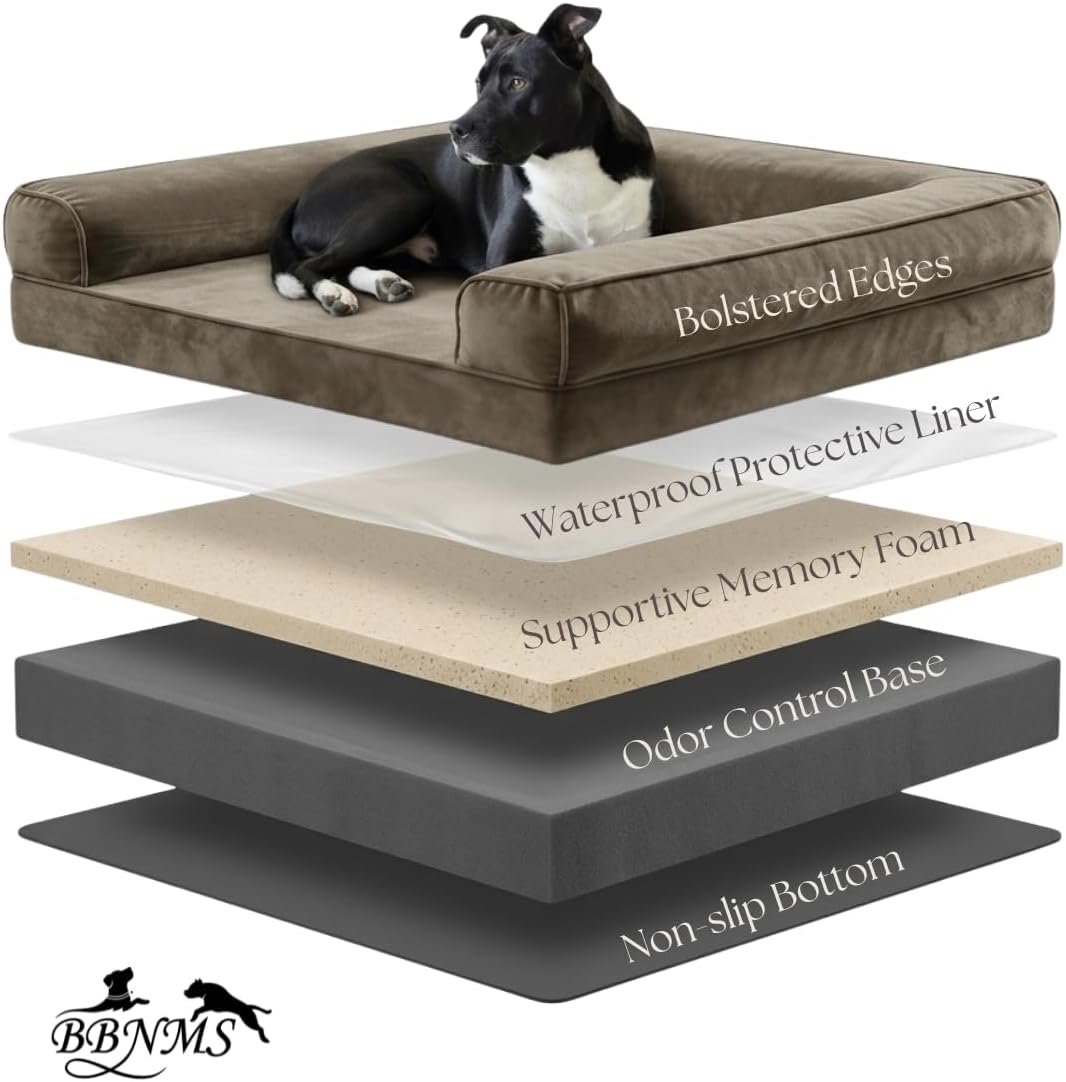 Dual-Layer Orthopedic Dog Bed for Medium & Large Dogs – Cozy, Velvety, Machine-Washable, Odor-Resistant (Gray, Large)