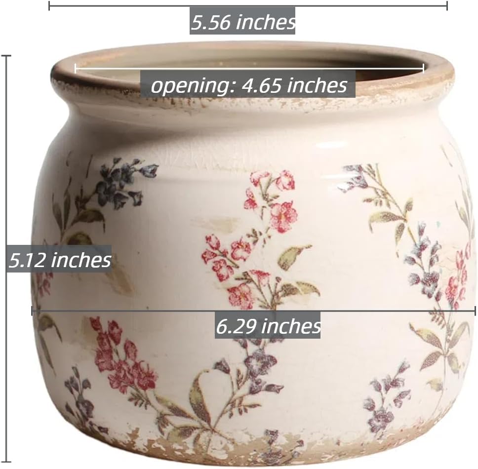 Flower Pots, Vintage Ceramic Planters for Indoor Plants, 6.29'' Plant Pots with Drainage, French Country Lavender Vase & Planters, Antique Home Room Decor, Gardening & Housewarming Gifts