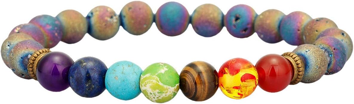 Nupuyai 8mm Natural Lava Rock Stones Beads Bracelets for Men, 7 Chakra Yoga Aromatherapy Essential Oil Diffuser Bracelets for Women