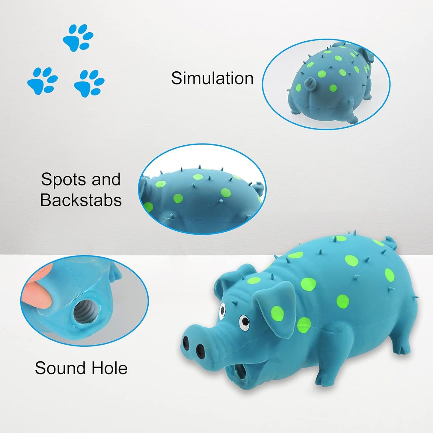 Andiker Dog Squeaky Toy, Dots Latex Dog Chew Toys with a Oinks Sound Squeaker Grunting Pig Dog Toy Durable Self Play 8" Dogs Squeeze Toy for Dental Biting Chasing to Kill Boring Time (Blue)