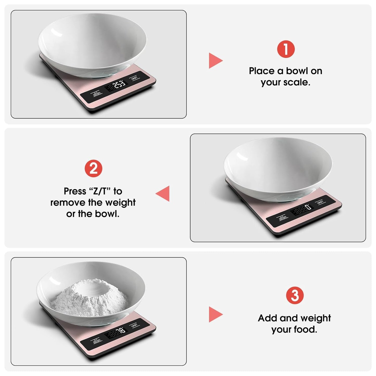 Food Scale, 11lb Digital Kitchen Scale Weight Grams and Ounces for Baking, Cooking and Meal Prep, 1g / 0.1oz Precise Graduation with 6 Units and Tare Function, LCD Display & Stainless Steel